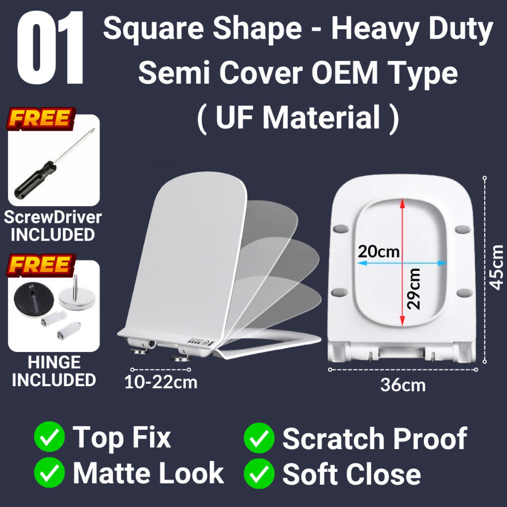 C&C Toilet Seat Cover Penutup Tandas Duduk Square Mangkuk Tandas Toilet Bowl Cover Jamban Duduk