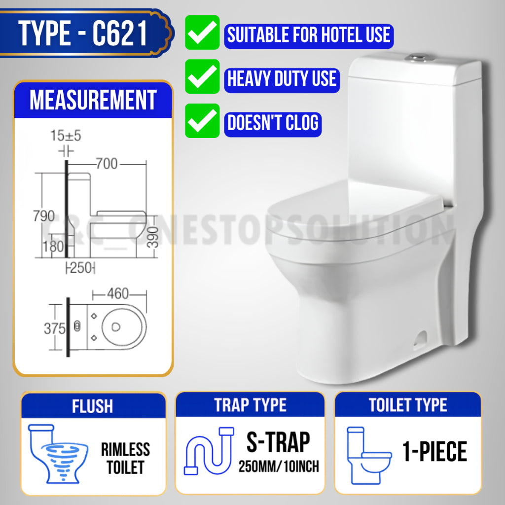 C&C Full Set S-Trap Toilet Bowl Black and Seat Cover Set lengkap Jamban Hitam Tandas 1Piece 2Piece Washdown Cyclone
