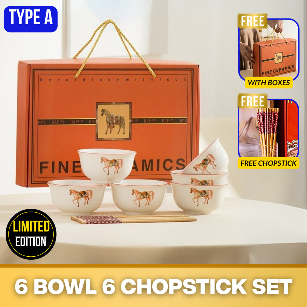 C&C 2026 Horse Mangkuk Viral Ceramic Bowl Gift Set Chinese New Year Lunar New Year Gift Set Rice bowl CNY GIFT SET