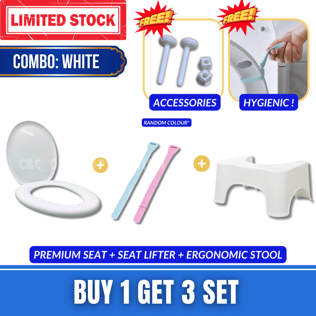 C&C Combo Set Heavy Duty Toilet Seat Cover Plastic Colour Seat & Cover Standard Hinge O Shape Penutup Jamban Tandas
