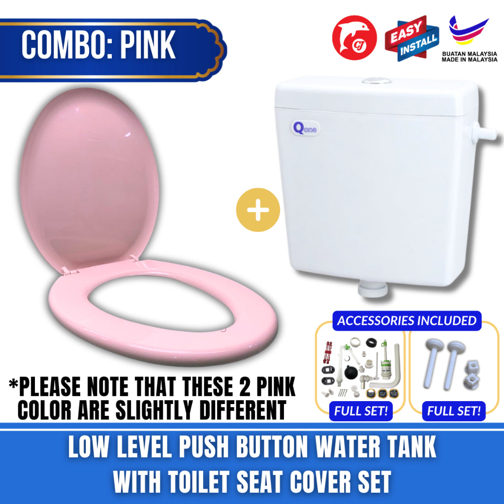 C&C Full Set White Toilet Water Tank Plastic Toilet Cistern + Toilet Seat Cover Combo With Free Accessories Screw Combo