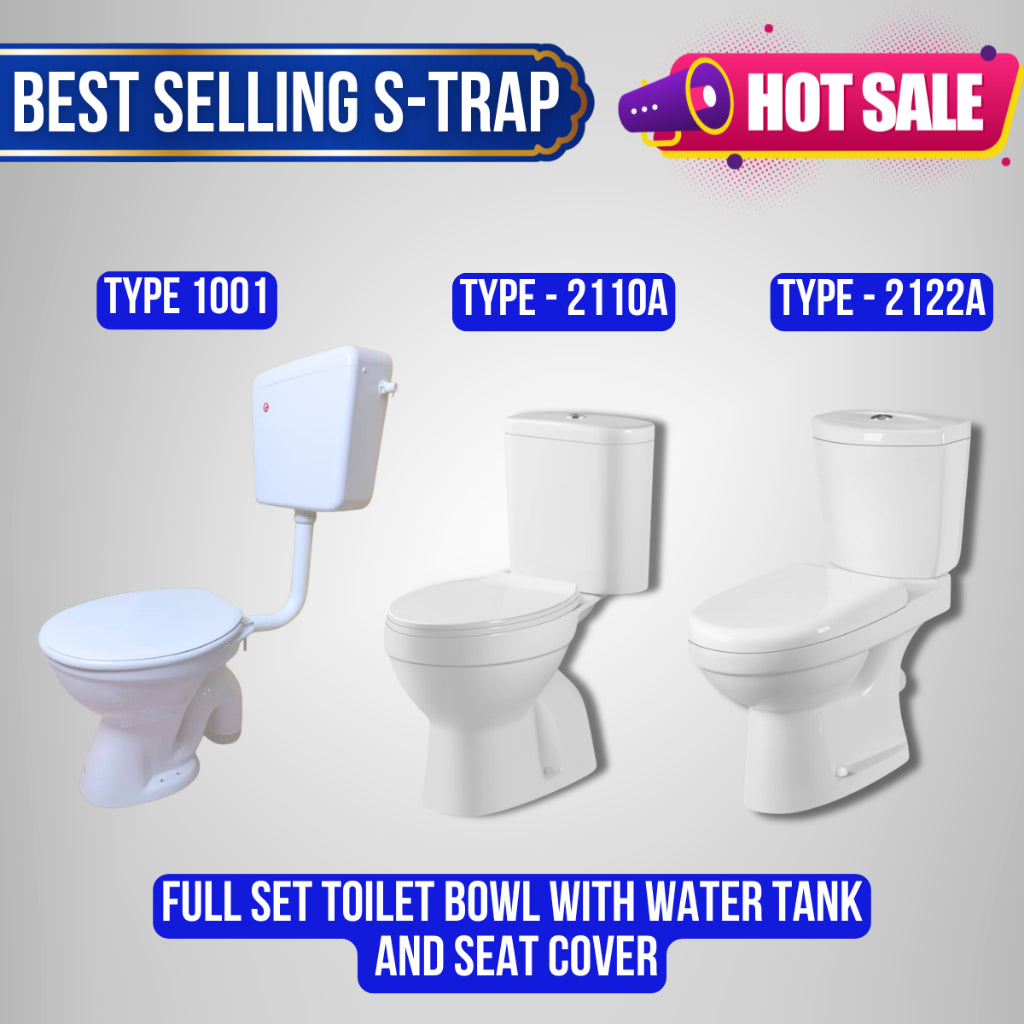 C&C Full Set S-Trap Toilet Bowl Black and Seat Cover Set lengkap Jamban Hitam Tandas 1Piece 2Piece Washdown Cyclone