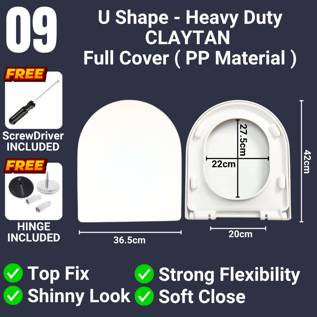 C&C Heavy Duty U Shape Toilet Seat Cover With Soft Close Adjustable Hinge Penutup Mangkuk Duduk Tandas Johnson Sorento