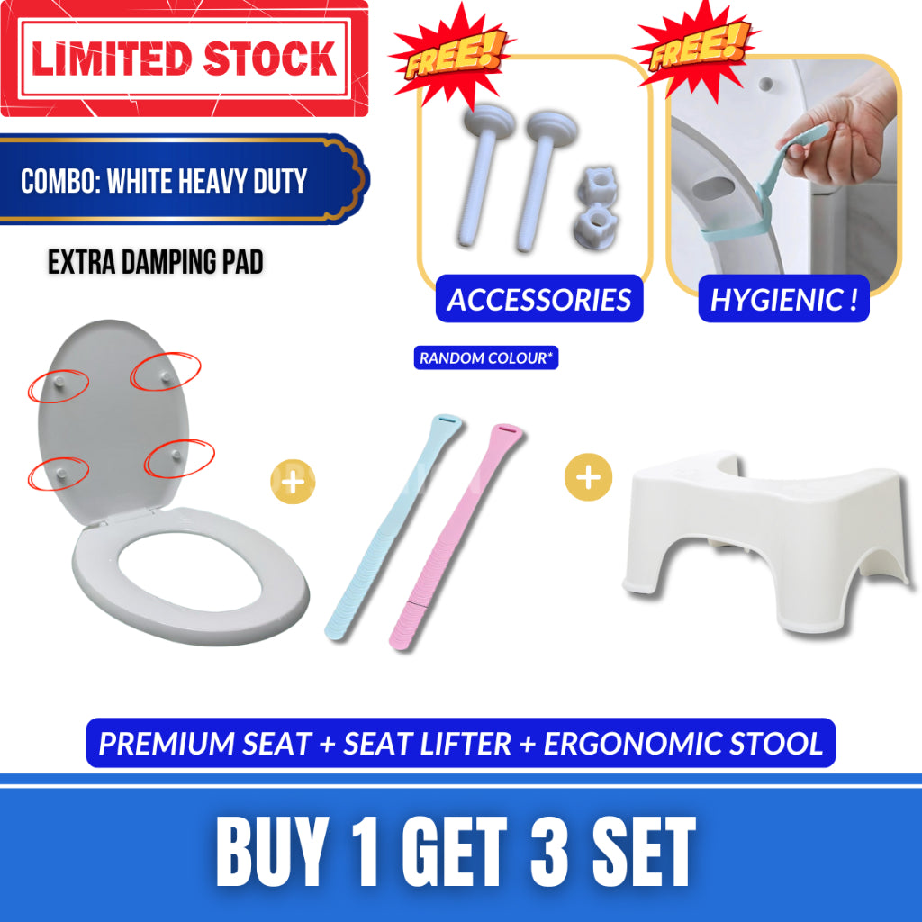 C&C Combo Set Heavy Duty Toilet Seat Cover Plastic Colour Seat & Cover Standard Hinge O Shape Penutup Jamban Tandas
