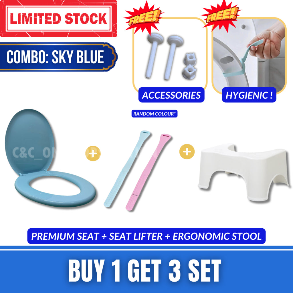 C&C Combo Set Heavy Duty Toilet Seat Cover Plastic Colour Seat & Cover Standard Hinge O Shape Penutup Jamban Tandas