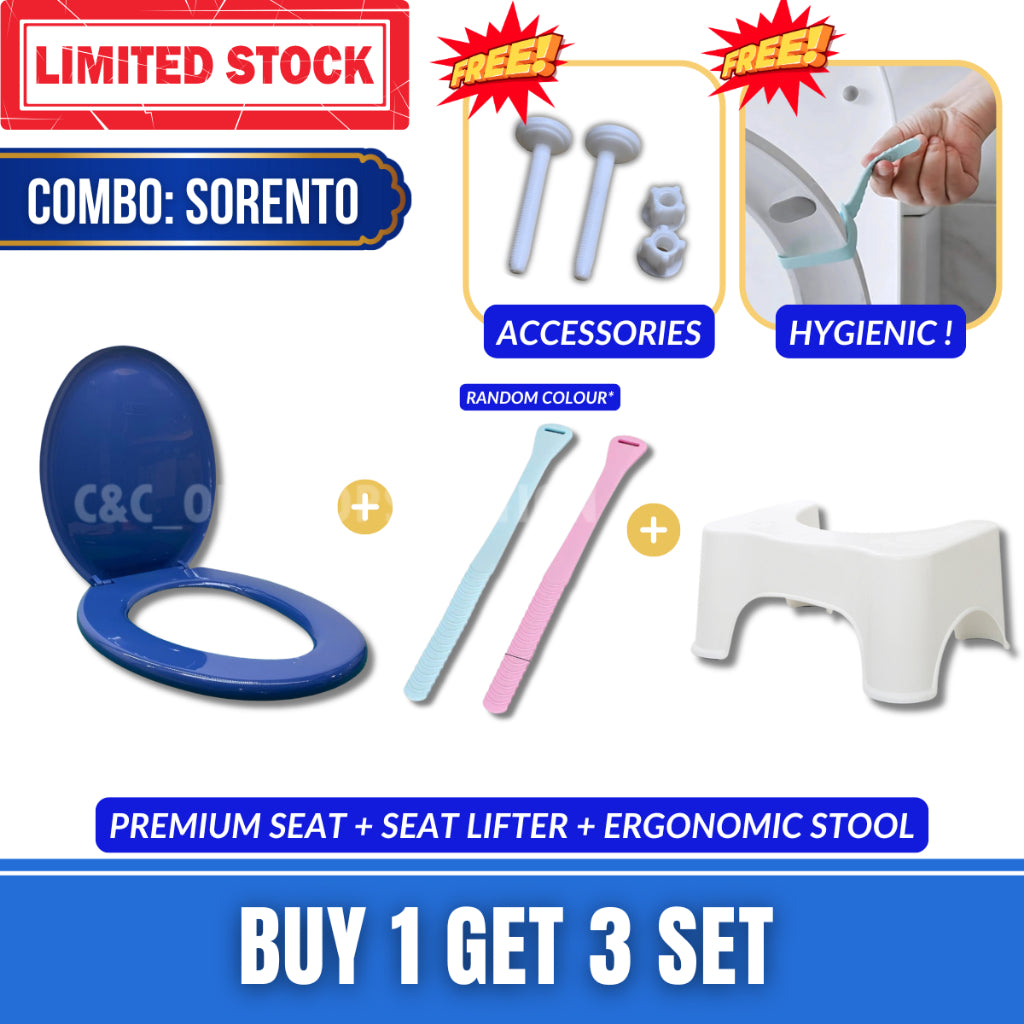 C&C Combo Set Heavy Duty Toilet Seat Cover Plastic Colour Seat & Cover Standard Hinge O Shape Penutup Jamban Tandas