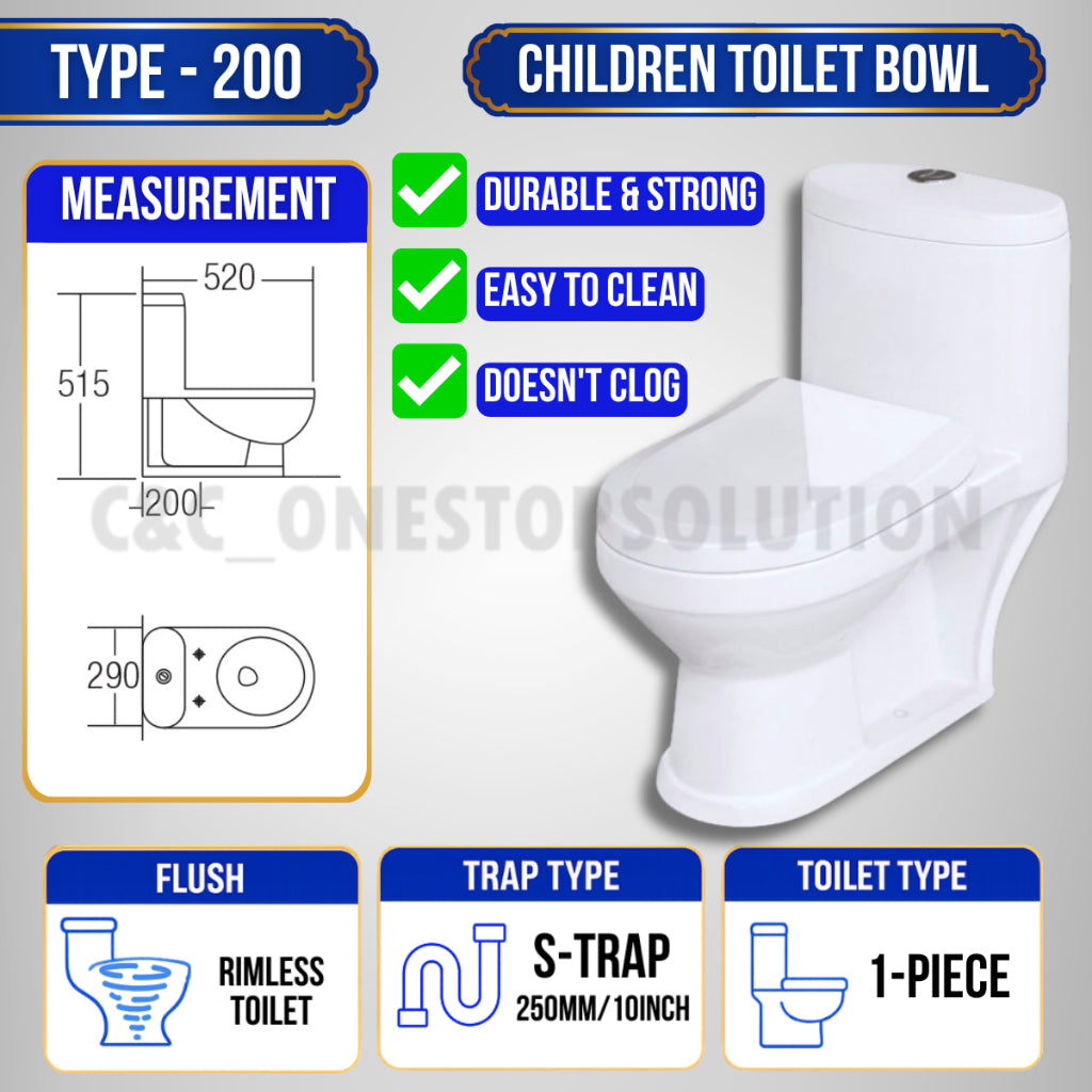 C&C Full Set S-Trap Toilet Bowl Black and Seat Cover Set lengkap Jamban Hitam Tandas 1Piece 2Piece Washdown Cyclone