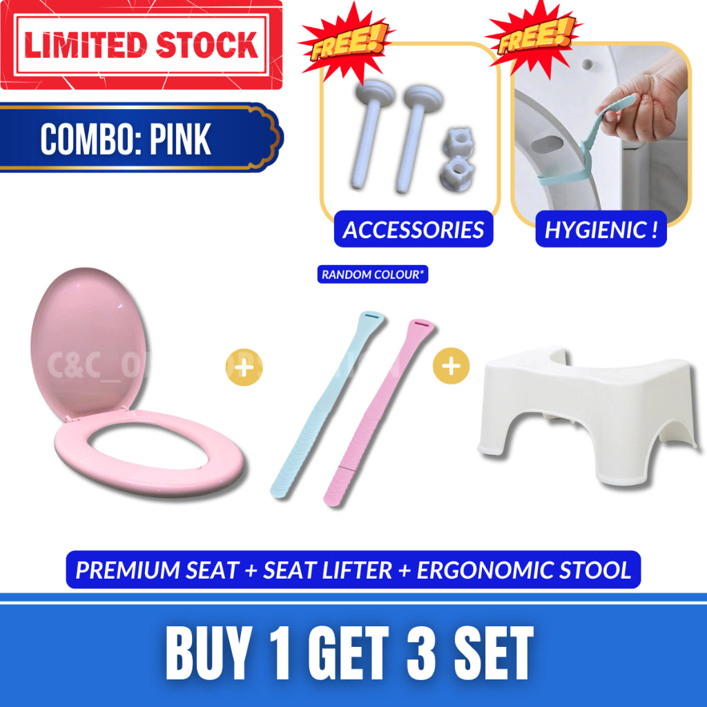 C&C Combo Set Heavy Duty Toilet Seat Cover Plastic Colour Seat & Cover Standard Hinge O Shape Penutup Jamban Tandas