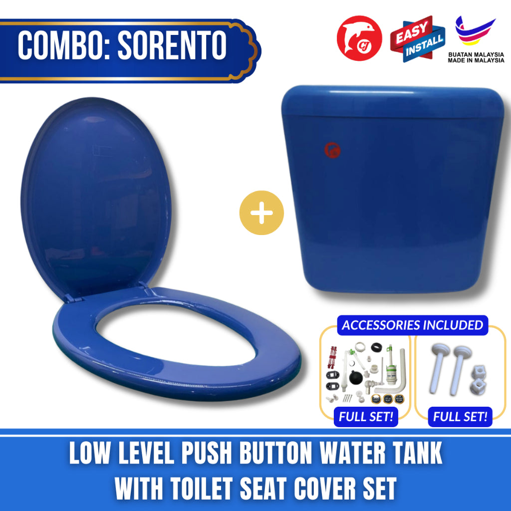 C&C Full Set Toilet Water Tank Plastic Toilet Cistern + Toilet Seat Cover Combo With Free Accessories Screw Hinge Combo