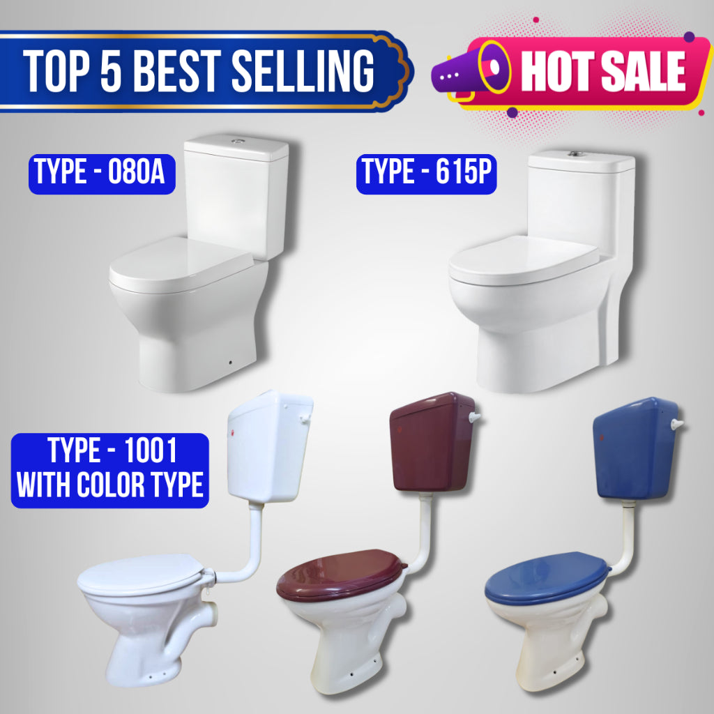 C&C Full Set P-Trap Toilet Bowl and Seat Cover Set lengkap Jamban Tandas Tandas 1Piece 2Piece Washdown Cyclone