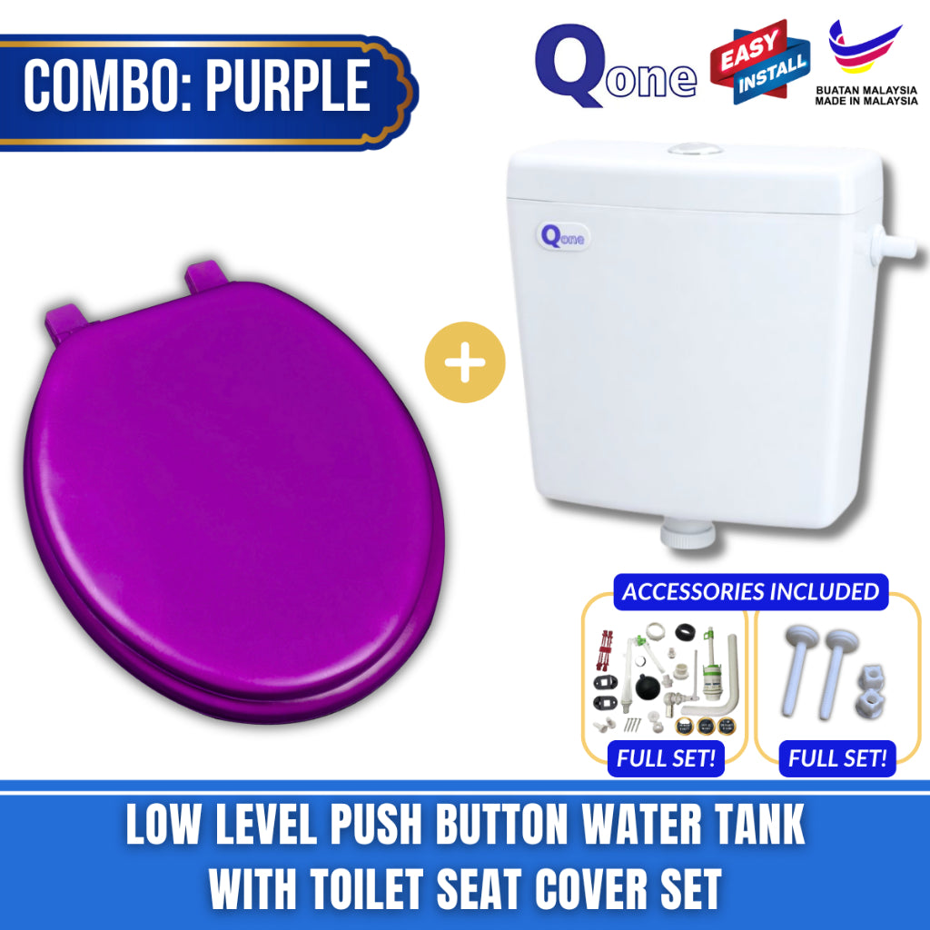 C&C Full Set Toilet Water Tank Plastic Toilet Cistern + Toilet Seat Cover Combo With Free Accessories Screw Hinge Combo