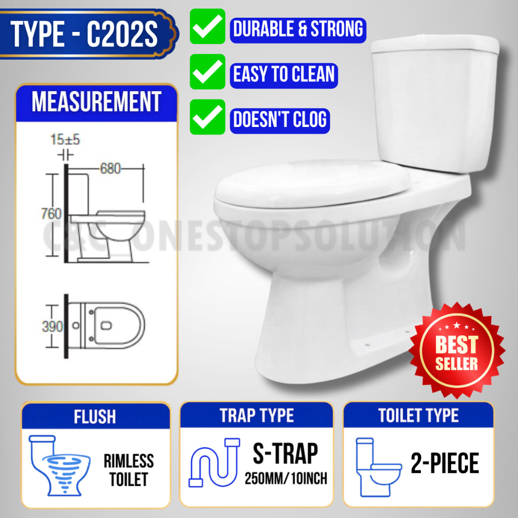 C&C Full Set S-Trap Toilet Bowl Black and Seat Cover Set lengkap Jamban Hitam Tandas 1Piece 2Piece Washdown Cyclone