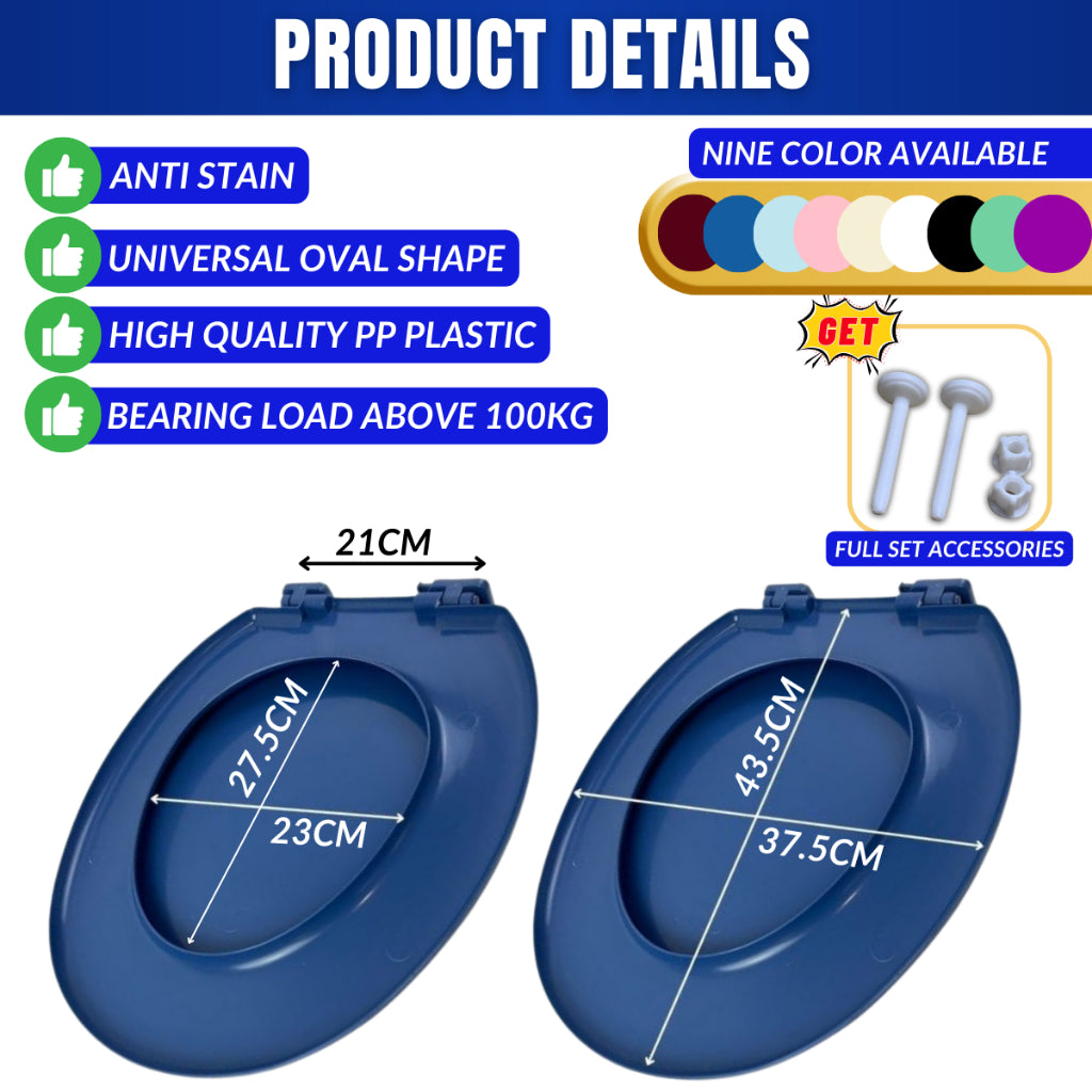 C&C Combo Set Heavy Duty Toilet Seat Cover Plastic Colour Seat & Cover Standard Hinge O Shape Penutup Jamban Tandas