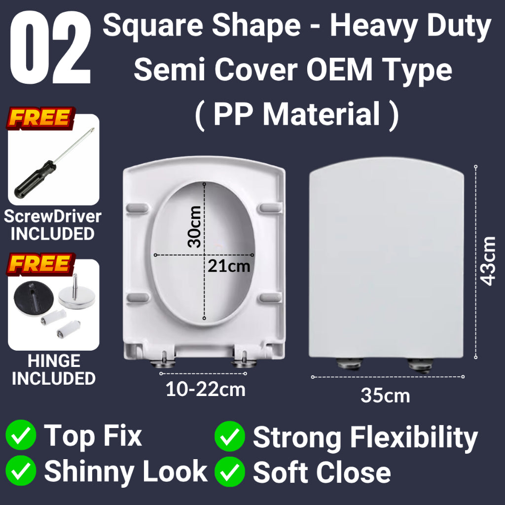 C&C Toilet Seat Cover Penutup Tandas Duduk Square Mangkuk Tandas Toilet Bowl Cover Jamban Duduk