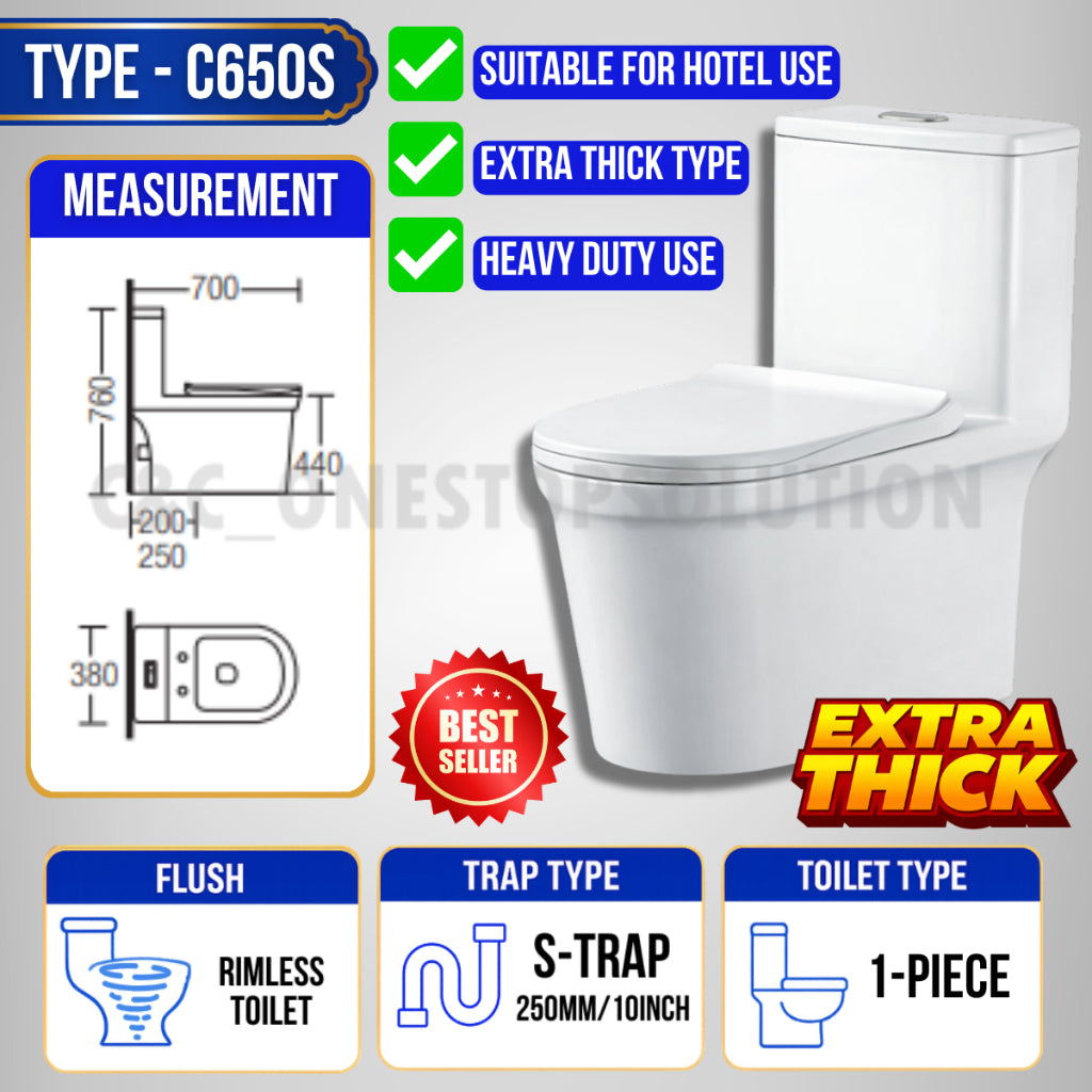 C&C Full Set S-Trap Toilet Bowl Black and Seat Cover Set lengkap Jamban Hitam Tandas 1Piece 2Piece Washdown Cyclone