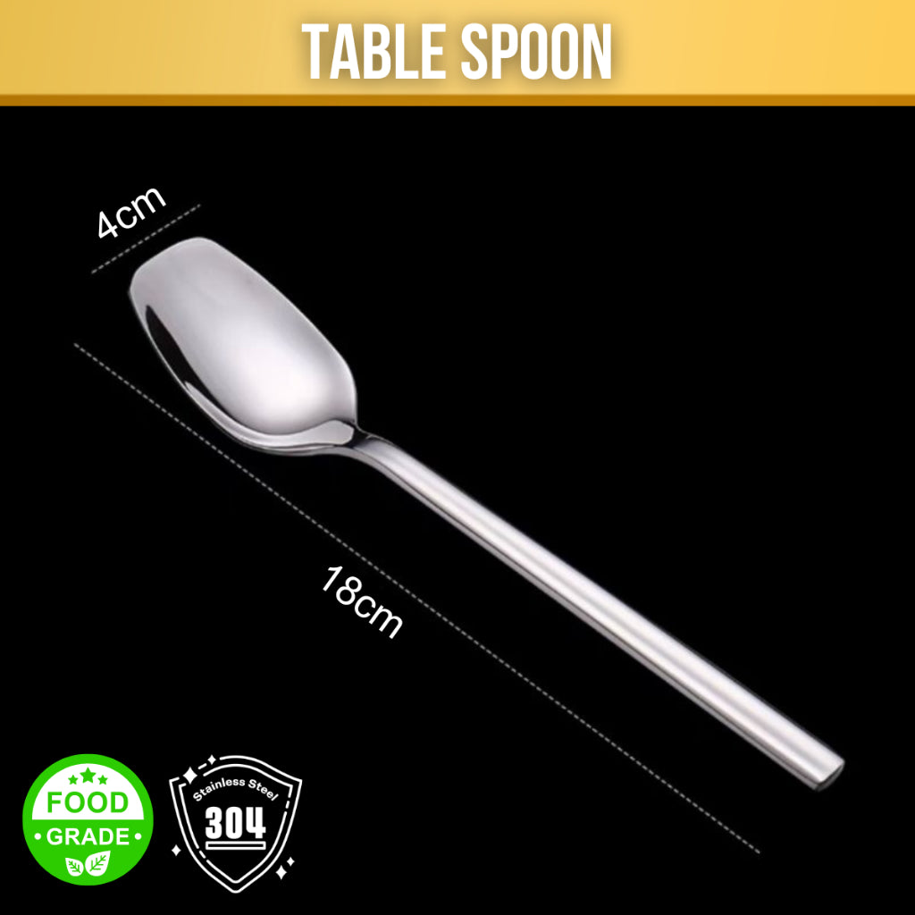 C&C Korean Stainless Steel Spoon And Fork Tableware Adult Cutlery Square Shank Dinner Spoon Sudu Atau Garfu Sudu Tebal