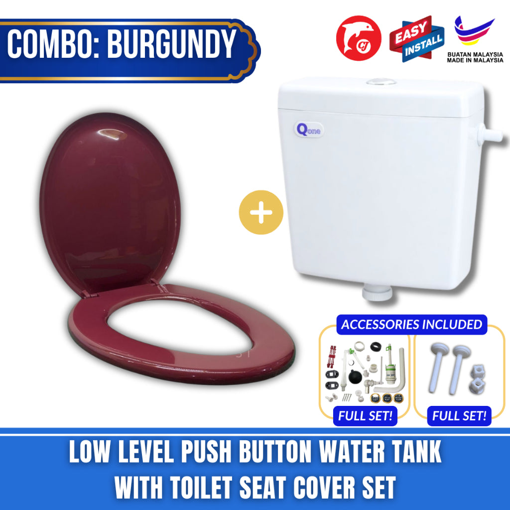 C&C Full Set White Toilet Water Tank Plastic Toilet Cistern + Toilet Seat Cover Combo With Free Accessories Screw Combo