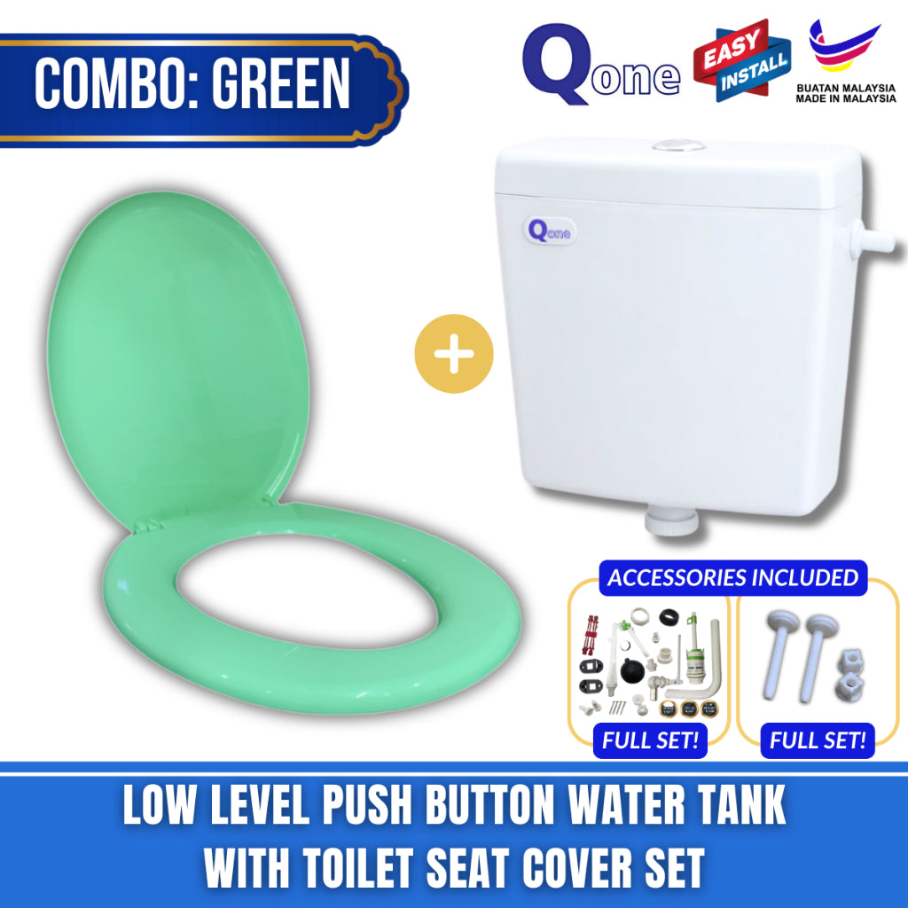 C&C Full Set Toilet Water Tank Plastic Toilet Cistern + Toilet Seat Cover Combo With Free Accessories Screw Hinge Combo