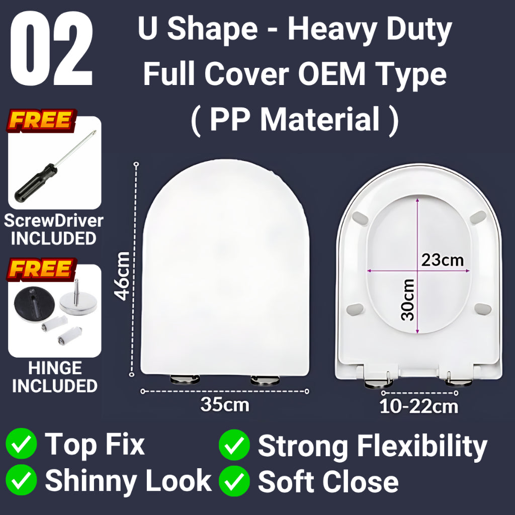 C&C Black U Shape Toilet Seat Cover With Soft Close Adjustable Hinge Penutup Mangkuk Duduk Tandas