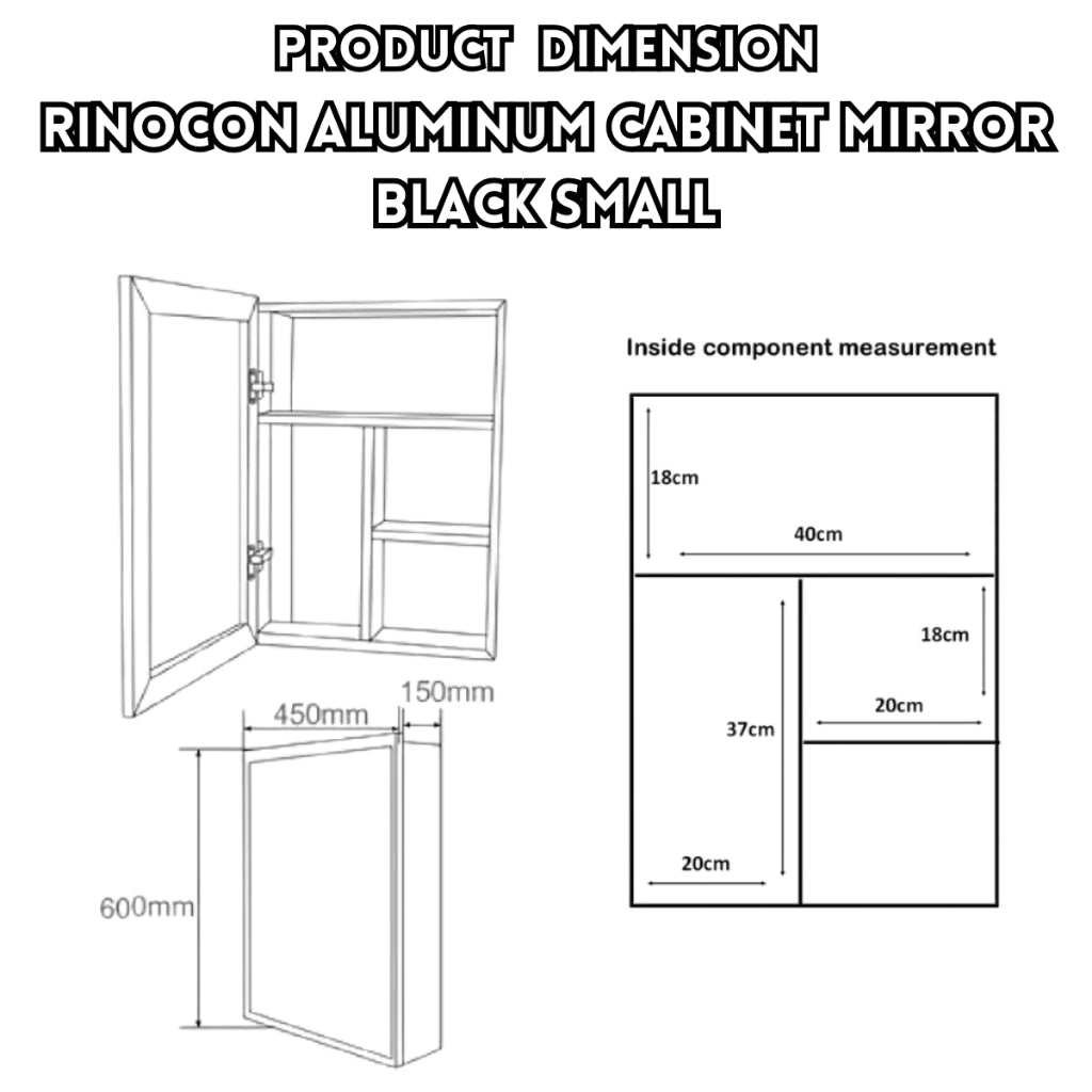 C&C RINOCON Aluminum Bathroom Cabinet Mirror Powder Coated Aluminum Cabinet Mirror Aluminium Kabinet Cermin Tandas