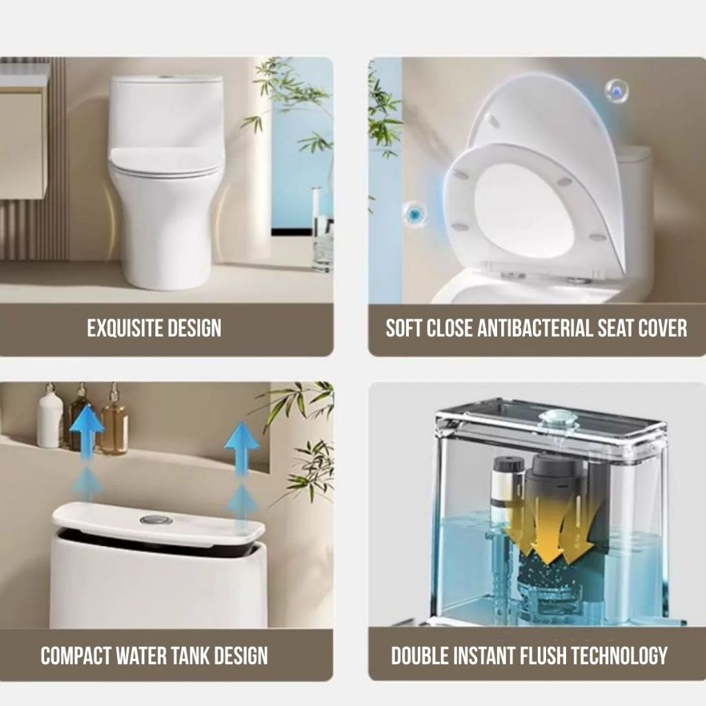 Full Set S-Trap Jamban Tandas dengan Penutup Tandas Aksesori Lengkap Mangkuk Tandas Toilet Bowl One Piece Washdown