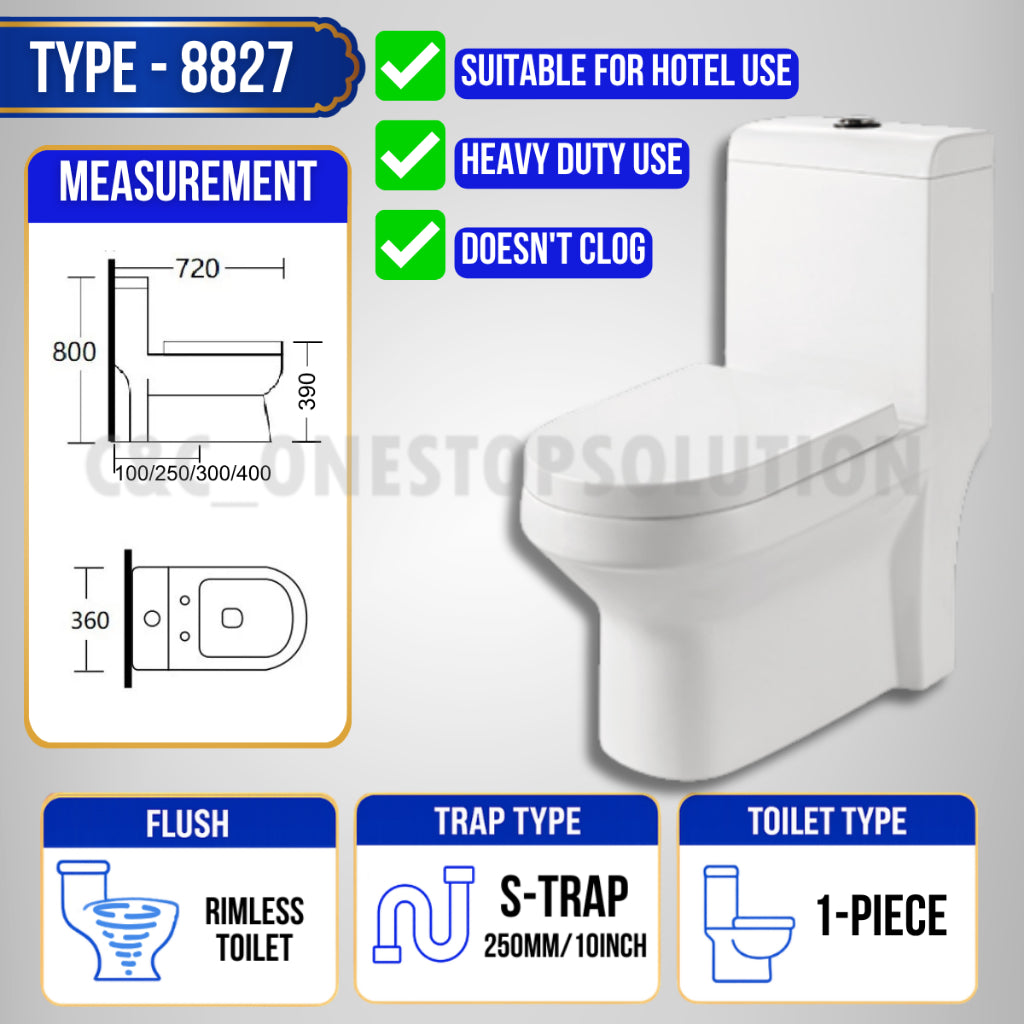 C&C Full Set S-Trap Toilet Bowl Black and Seat Cover Set lengkap Jamban Hitam Tandas 1Piece 2Piece Washdown Cyclone