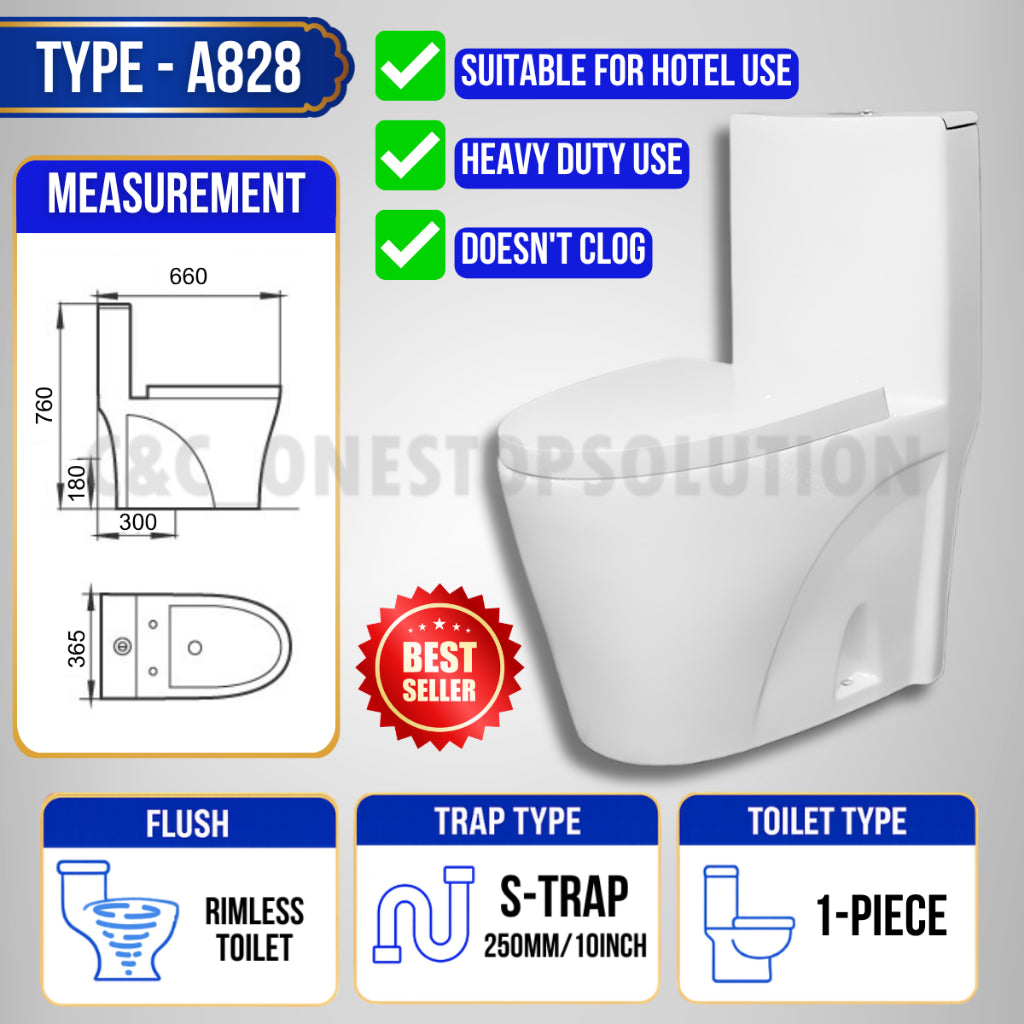 C&C Full Set S-Trap Toilet Bowl Black and Seat Cover Set lengkap Jamban Hitam Tandas 1Piece 2Piece Washdown Cyclone