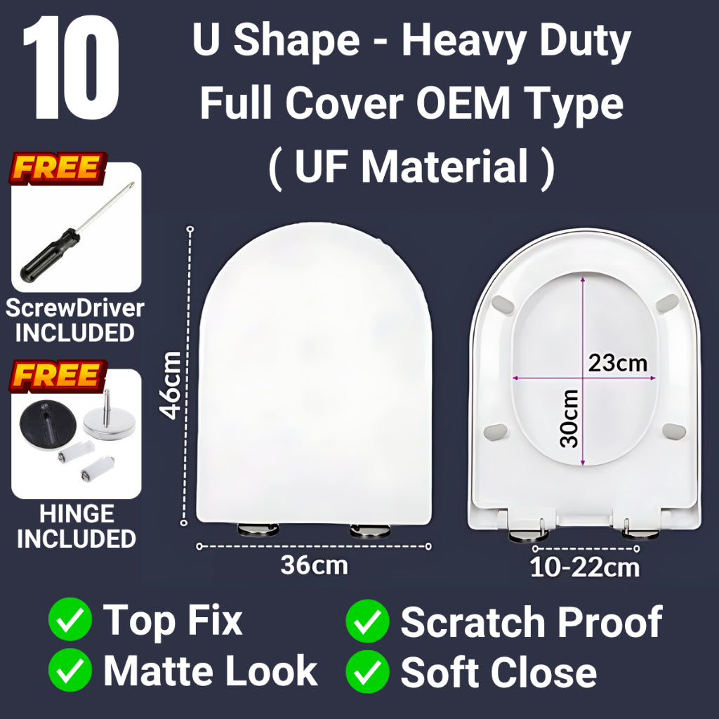 C&C Heavy Duty U Shape Toilet Seat Cover With Soft Close Adjustable Hinge Penutup Mangkuk Duduk Tandas Johnson Sorento