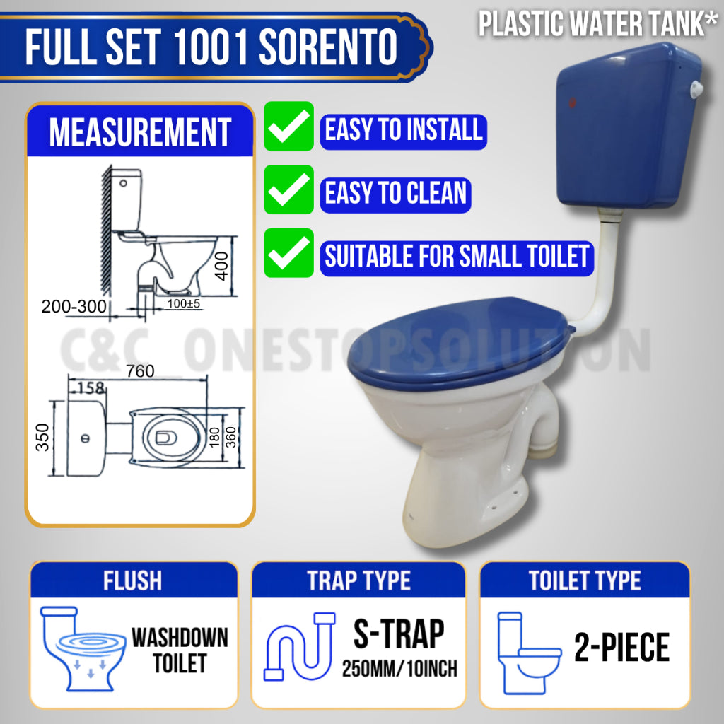 C&C Full Set P-Trap S-Trap Toilet Bowl with Water Tank and Toilet Seat Cover Set lengkap Jamban Tandas Washdown Cyclone
