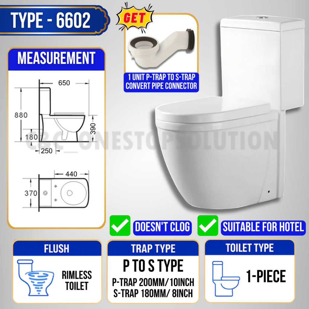 C&C Full Set S-Trap Toilet Bowl Black and Seat Cover Set lengkap Jamban Hitam Tandas 1Piece 2Piece Washdown Cyclone