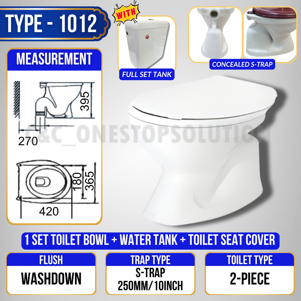 C&C Full Set S-Trap Toilet Bowl Black and Seat Cover Set lengkap Jamban Hitam Tandas 1Piece 2Piece Washdown Cyclone