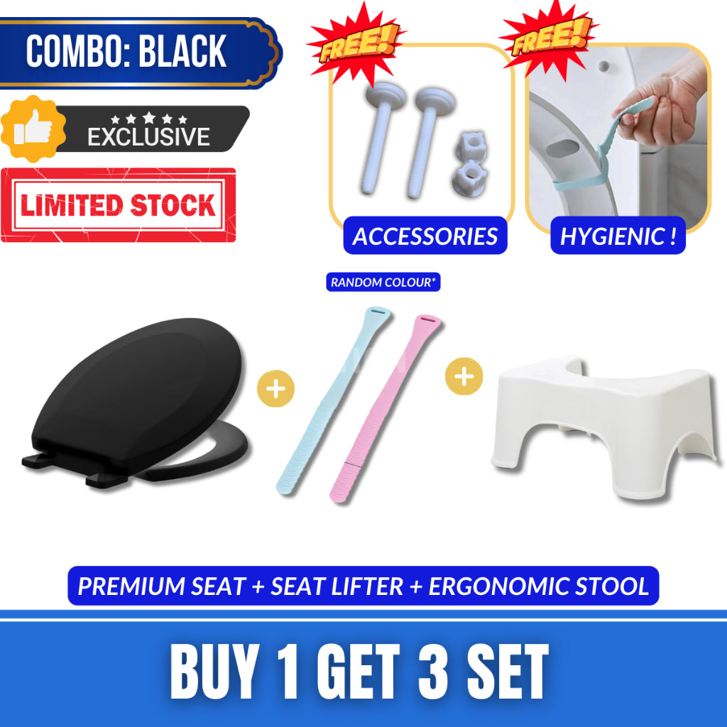 C&C Combo Set Heavy Duty Toilet Seat Cover Plastic Colour Seat & Cover Standard Hinge O Shape Penutup Jamban Tandas