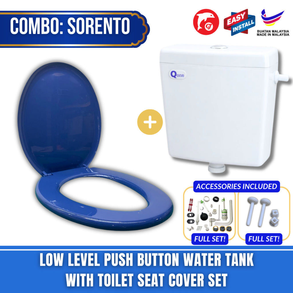 C&C Full Set White Toilet Water Tank Plastic Toilet Cistern + Toilet Seat Cover Combo With Free Accessories Screw Combo