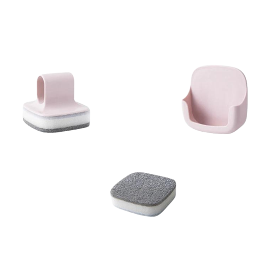 Nordic Short Handle Cleaning Sponge Kitchen Dishwashing Sponges Non-Scratch Detachable Replaceable Sponge with Holder