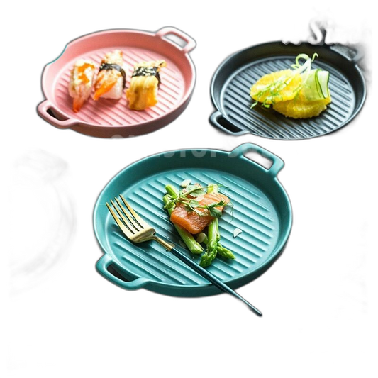Nordic Style Ceramic Baking Plate Creative Dish Home Hotel Restaurant Ceramic Two Ear Pizza Plates Fruit Macaron