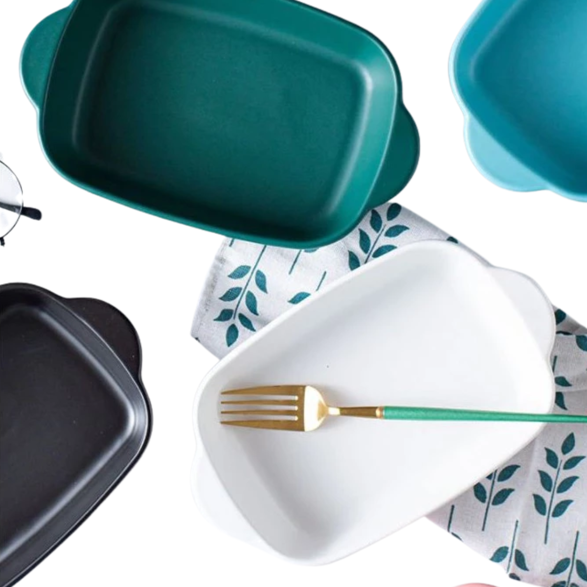 Nordic Style Ceramic Baking Tray Plate With Handle Cookware Bakeware Breakfast Creative Dish Pizza Plates Fruit Macaron