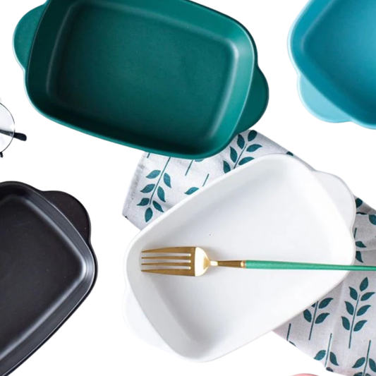 Nordic Style Ceramic Baking Tray Plate With Handle Cookware Bakeware Breakfast Creative Dish Pizza Plates Fruit Macaron