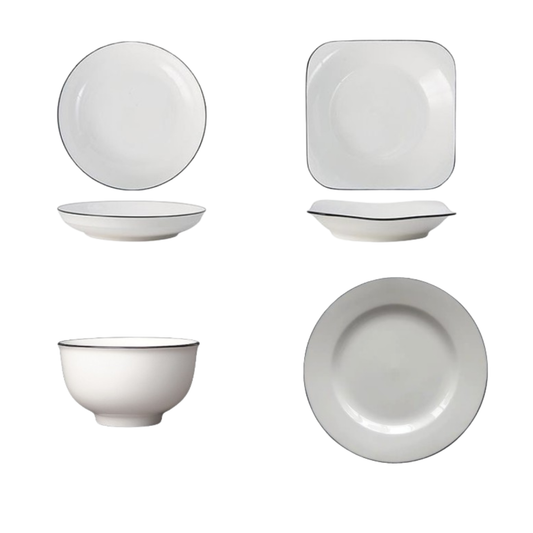 1pc Ceramic Dinnerware Black & White Round Plate Underglaze Serving Plates Japanese 7-inch Pinggan