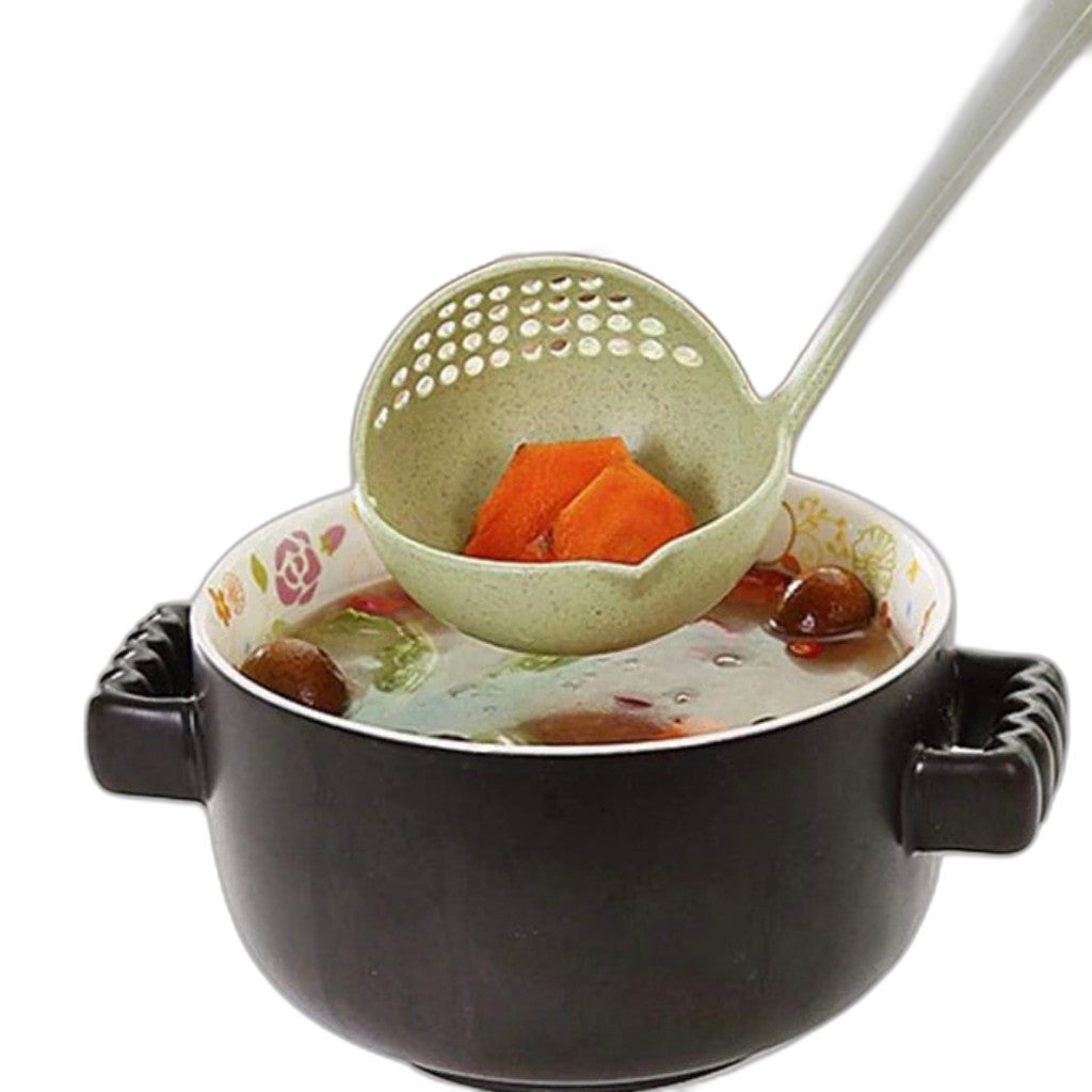 2 in 1 Long Handle Soup Spoon Colander Home Strainer Cooking Tools Wheat Straw Scoop Ladle