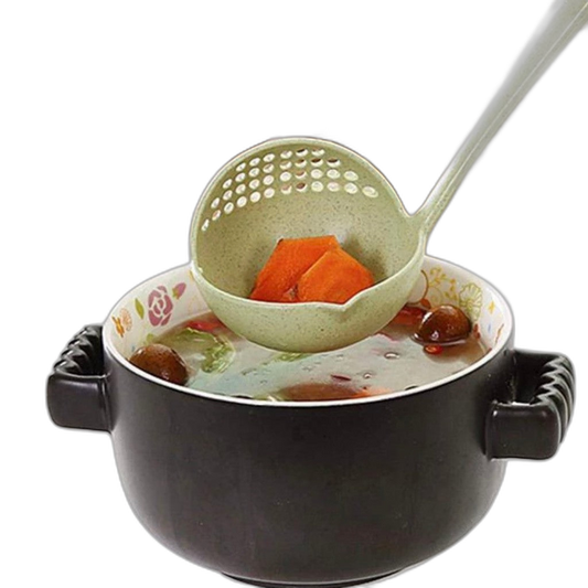 2 in 1 Long Handle Soup Spoon Colander Home Strainer Cooking Tools Wheat Straw Scoop Ladle