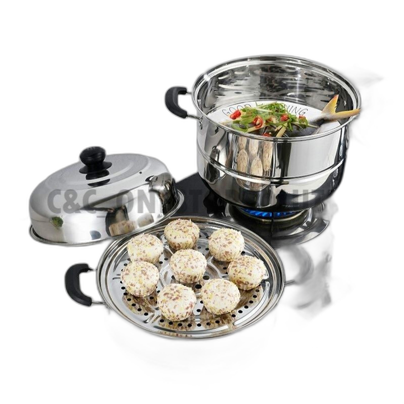3Tier Stainless Steel Large Steamer Pot Set Steamboat Hotpot Steam Boil Cooker Pengukus Kuari Sup