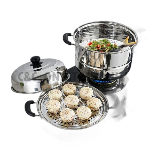 3Tier Stainless Steel Large Steamer Pot Set Steamboat Hotpot Steam Boil Cooker Pengukus Kuari Sup