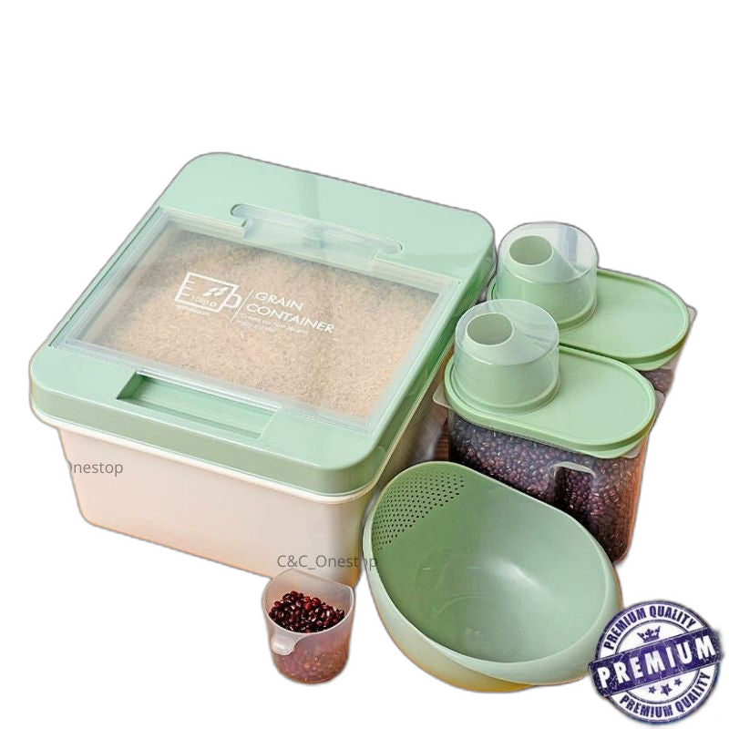 5pcs In a Set Space-Saving Rice Dispenser Rice Storage Box Bekas Beras Rice Container