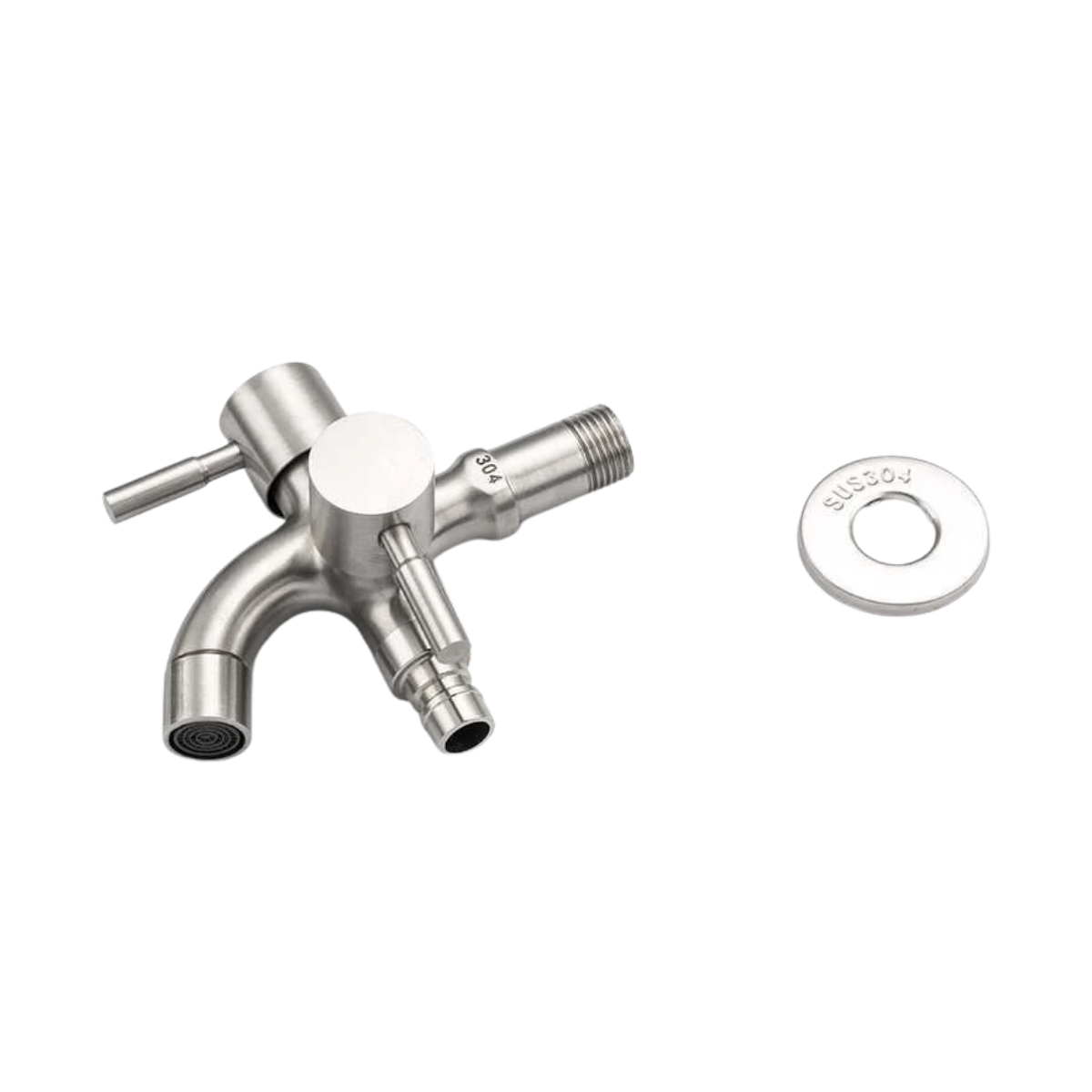 Atocco Wall Mounted 304 Stainless Steel Two Way Bib Tap Toilet Bathroom Kitchen Two Way Tap