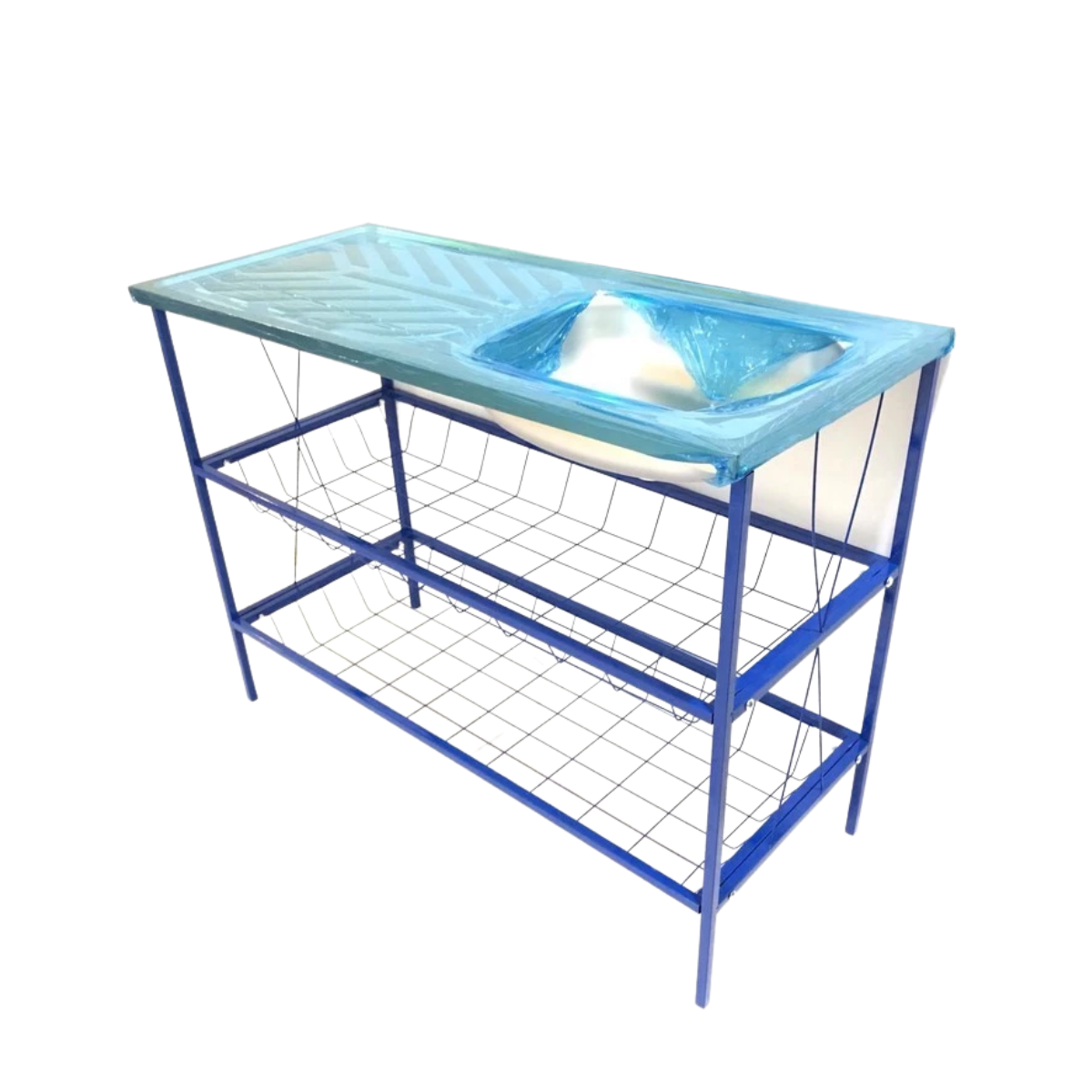 Blue Sink Stand And Stainless Steel Sink Set Dish Washer Rack /Sinki Dapur Set