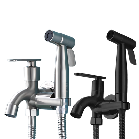 FULL SET 304 Stainless Steel Two Way Tap Bathroom Faucet with Bidet Spray Holder and Flexible Hose