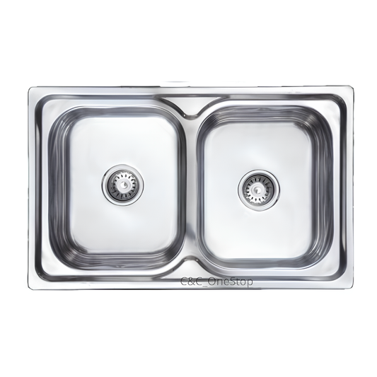 STAINLESS STEEL DOUBLE BOWL KITCHEN SINK - 800 x 460 x 170 x 0.6mm