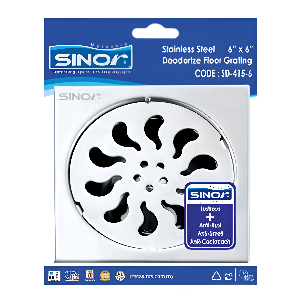 Stainless Steel Floor Grating Anti-Rust Anti-Smell Anti-Cockroach 6X6 INCHES Parutan Lantai Silver Polish finis