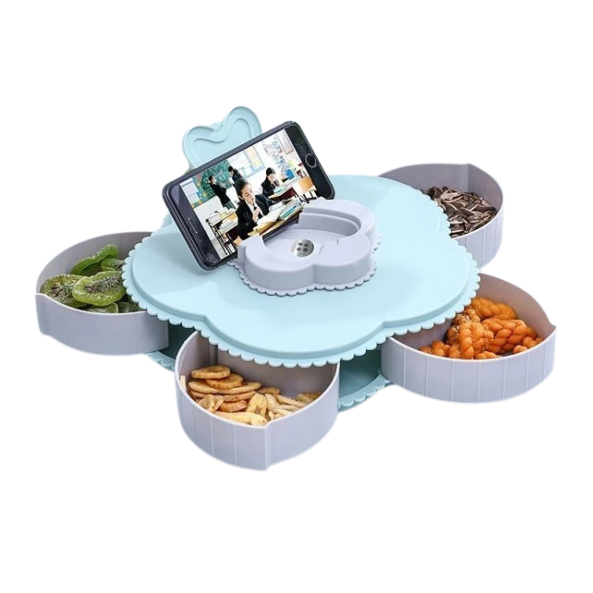 Flower Petal-Shape Candy Storage Box Rotary Partition Food Organizer Case Snack Nut Fruit Melon Storage