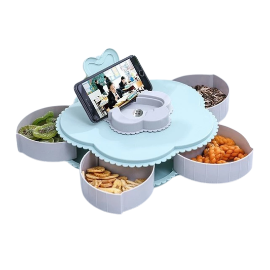 Flower Petal-Shape Candy Storage Box Rotary Partition Food Organizer Case Snack Nut Fruit Melon Storage